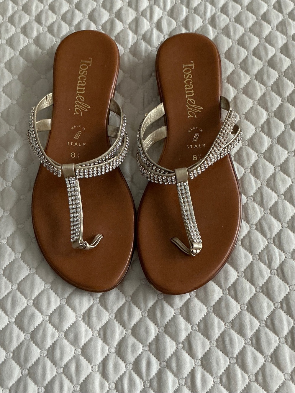 Toscanella Silver Rhinestone T-Strap Sandals - Silver